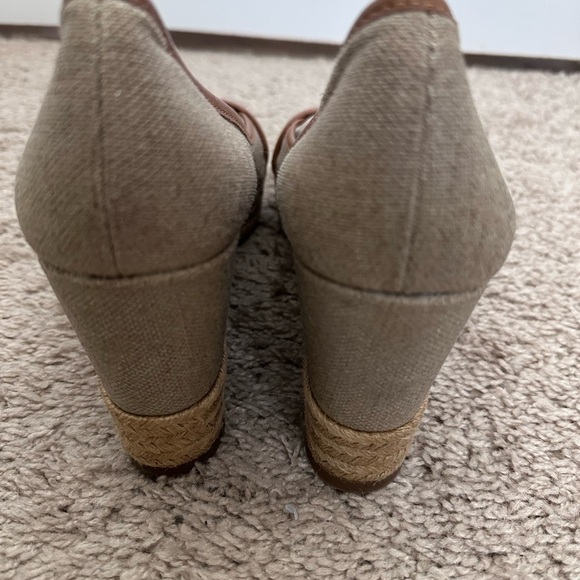 Tory Burch Plata Royal Majorca Linen & Leather Espadrille Wedge 9.5/40.5 - Picture 8 of 9